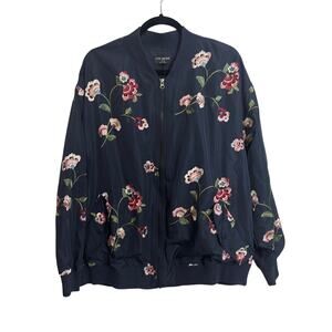 Lane Bryant Bomber Jacket Womens Plus 2X 18/20 Navy Floral Embroidered NWT